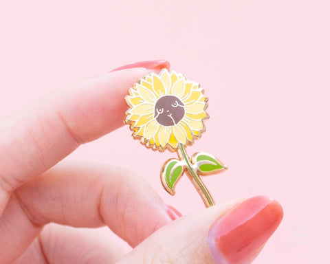 Sunflower Enamel Pin Feminist Art- Sun Flower Illustrated Original Art Plant Gardeners Florist Fall Flowers Original Artwork