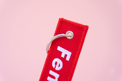 Feminist Keychain- Embroidered Red Minimalist Keychain Bag Charm Purse Charm Zipper Pull Girl Power Feminism Streetwear Graphic Empowering