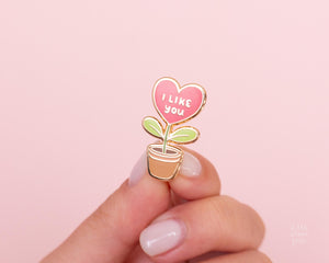 I Like You Enamel Pin- Cute Red Heart Plant Design, Self- Love, Self- Affirmation, Words of Positivity, Gifts for Her, Gift for BFF