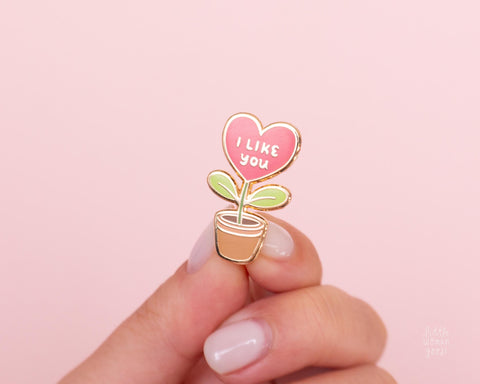 I Like You Enamel Pin- Cute Red Heart Plant Design, Self- Love, Self- Affirmation, Words of Positivity, Gifts for Her, Gift for BFF