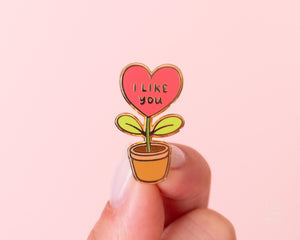 I Like You Enamel Pin- Cute Red Heart Plant Design, Self- Love, Self- Affirmation, Words of Positivity, Gifts for Her, Gift for BFF